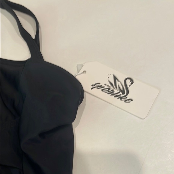 👠 Sporlike Black One-Piece Swimsuit with White Trim - NWT - Picture 9 of 10